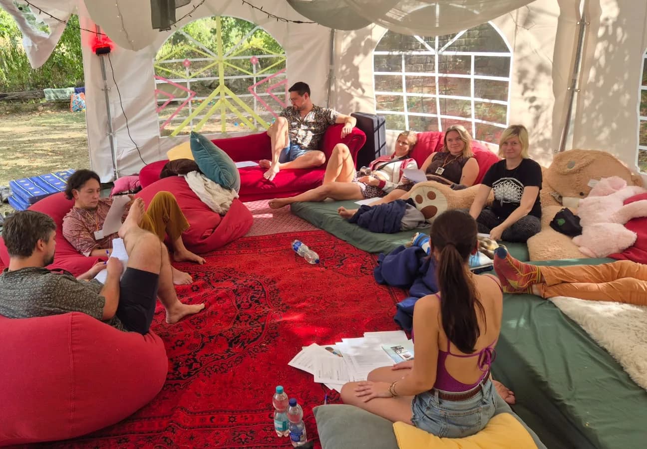View into the open festival tent during the workshop